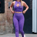 Danielle Lloyd in a Purple Workout Ensemble Leaves the Gym in London