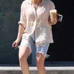 Hilary Duff in a Blue Denim Shorts Was Spotted at Tumble Kick Studio in Studio City