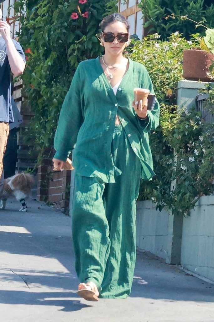 Shay Mitchell in a Green Pantsuit