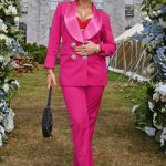 Tallia Storm in a Pink Pantsuit Attends the Cartier Style Et Luxe Goodwood Festival in Chichester