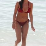 Amber Wise in a Red Bikini on the Beach in Faro