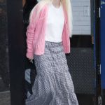 Carly Rae Jepsen in a Pink Cardigan Exits Good Morning America in New York