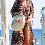 Emma Weymouth in an Animal Print Dress Arrives at Club 55 in Saint Tropez