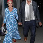 Helen Mirren in a Blue Floral Dress Leaves Italian Restaurant Giorgio Baldi After Having Dinner with Taylor Hackford in Santa Monica