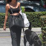 Ines de Ramon in a Black Top Walks Her Dog in Los Angeles