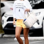 Jordana Brewster in a Yellow Shorts Was Seen Out in Santa Barbara
