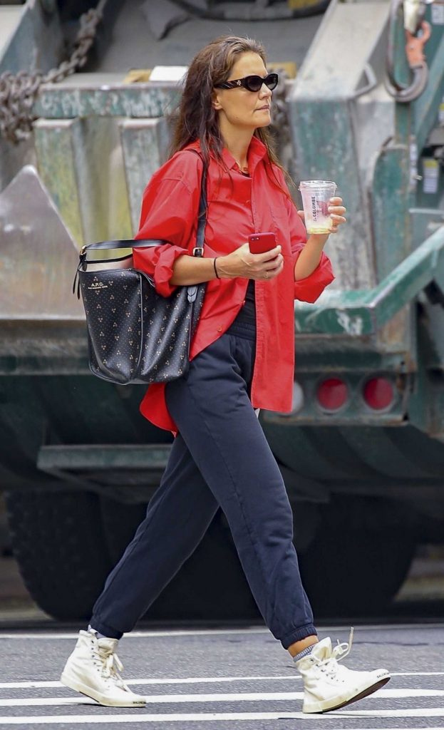 Katie Holmes in a Red Shirt