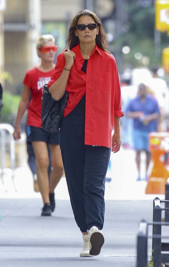Katie Holmes in a Red Shirt