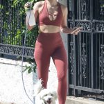 Kristen Bell in a Green Cap Walks Her Dog in Los Feliz