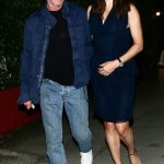 Olga Korotyayeva in a Blue Dress Arrives at Giorgio Baldi with Sean Penn in Santa Monica