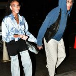 Winnie Harlow in a Baby Blue Shirt Arrives at Delilah with Her NBA Star Boyfriend Kyle Kuzma in West Hollywood
