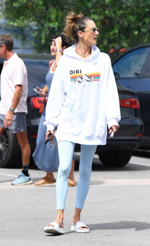 Alessandra Ambrosio in a White Hoodie