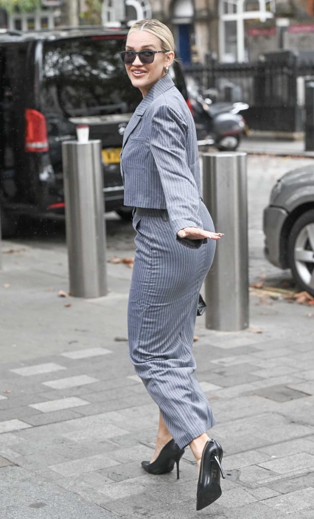Ashley Roberts in a Grey Striped Suit