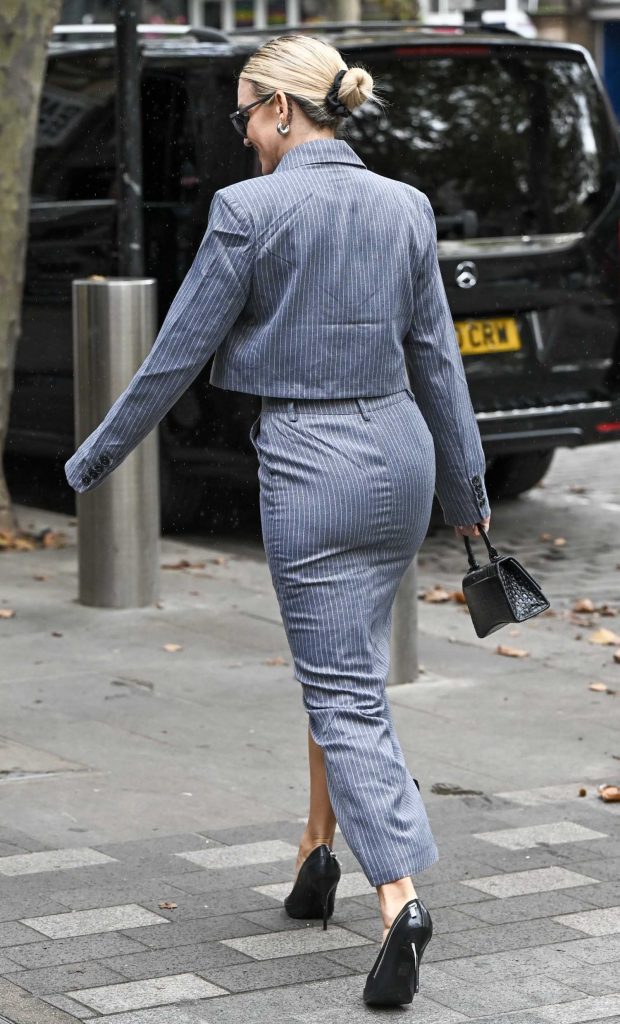 Ashley Roberts in a Grey Striped Suit