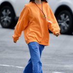 Emily Ratajkowski in an Orange Sweatshirt Was Seen Out in New York