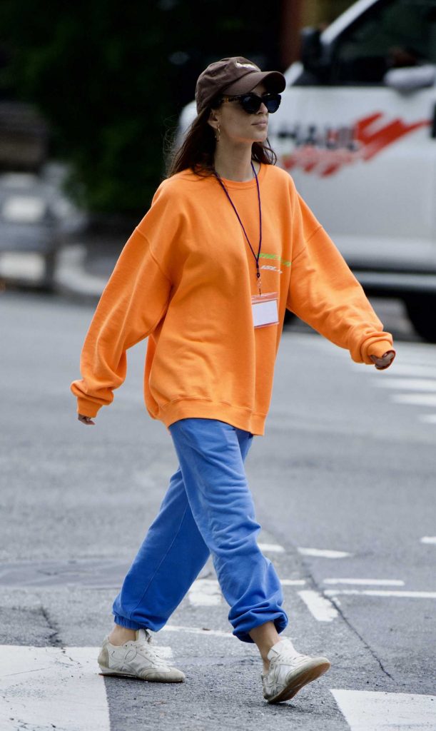 Emily Ratajkowski in an Orange Sweatshirt