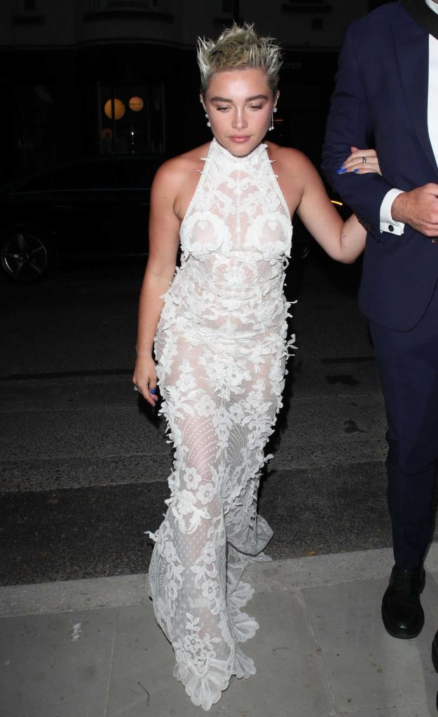 Florence Pugh in a White See-Through Dress