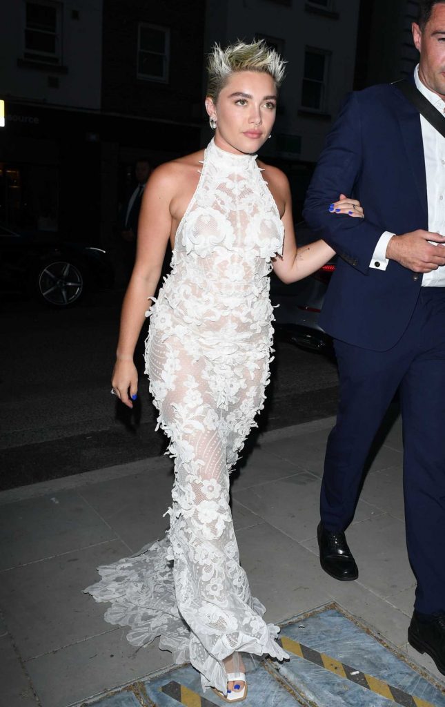 Florence Pugh in a White See-Through Dress