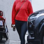 Kate Mara in a Red Sweater Leaves the Gym in Los Feliz
