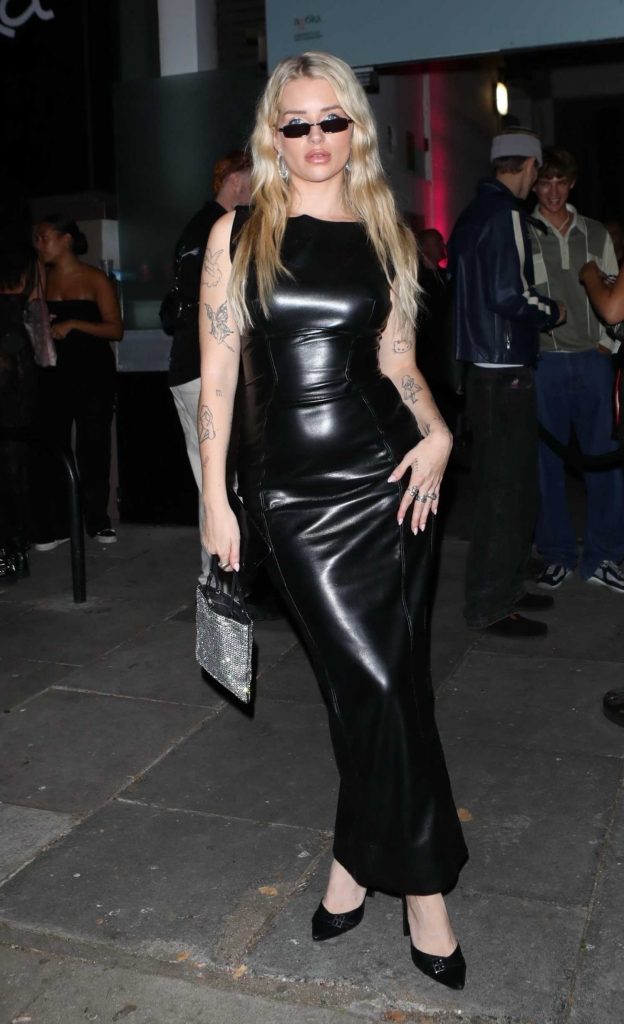Lottie Moss in a Black Leather Dress