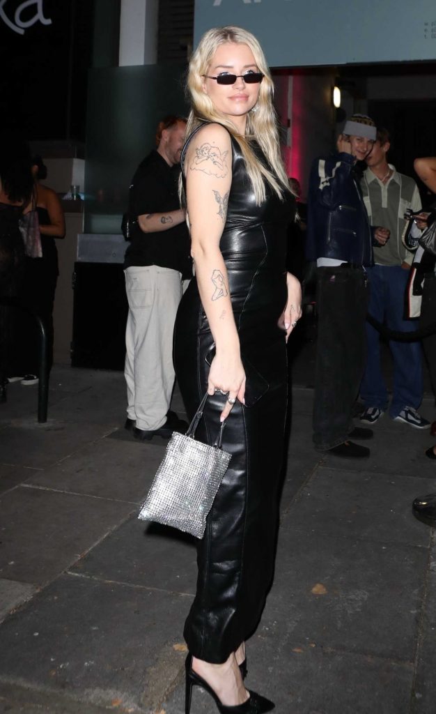 Lottie Moss in a Black Leather Dress