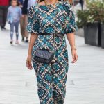 Myleene Klass in a Blue Patterned Dress Arrives at the Smooth Radio in London