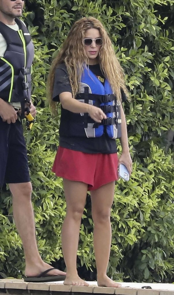 Shakira in a Red Shorts