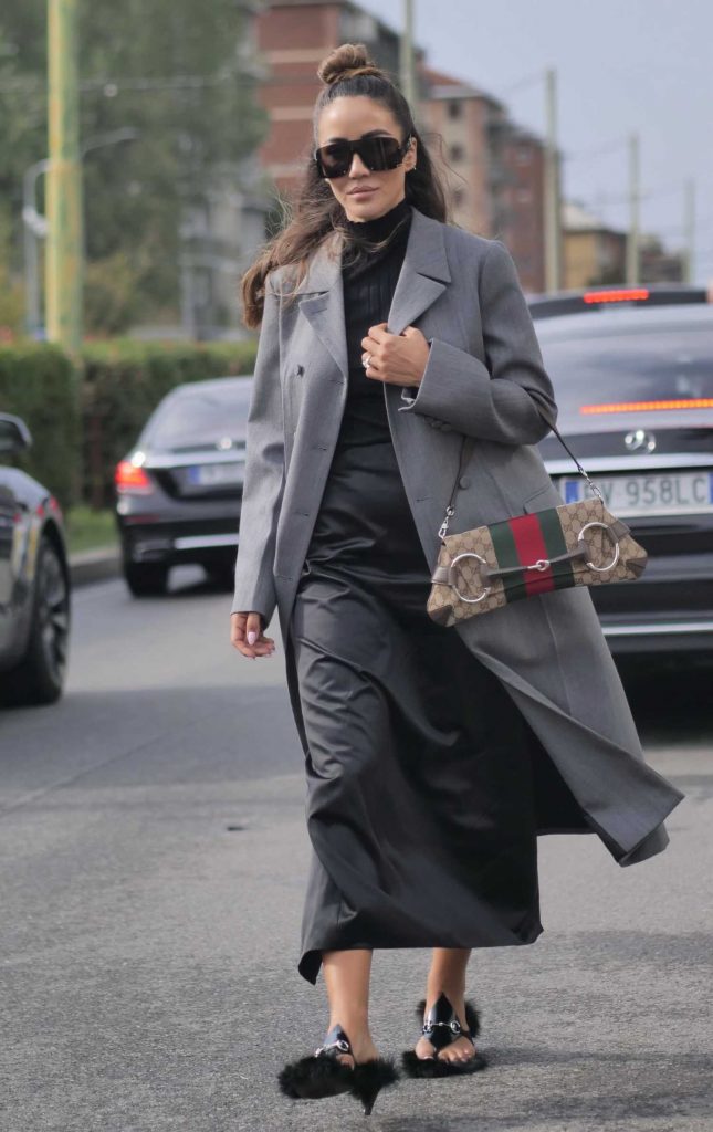 Tamara Kalinic in a Grey Coat