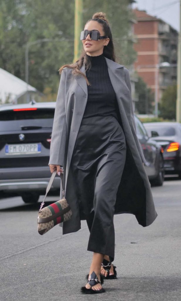 Tamara Kalinic in a Grey Coat