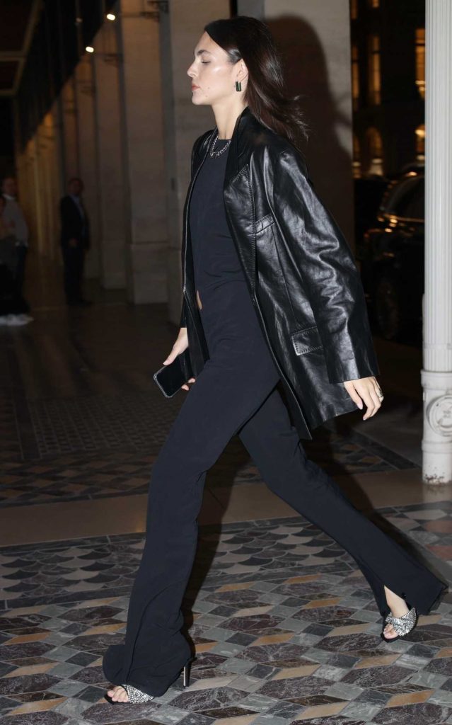 Vittoria Ceretti in a Black Leather Blazer