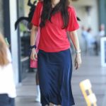 Zooey Deschanel in a Red Tee Heads to Cafe Luxe in Brentwood