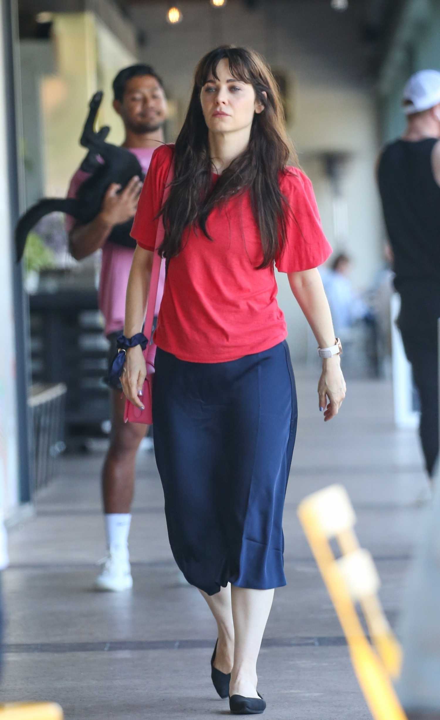 Zooey Deschanel in a Red Tee Heads to Cafe Luxe in Brentwood – Celeb Donut