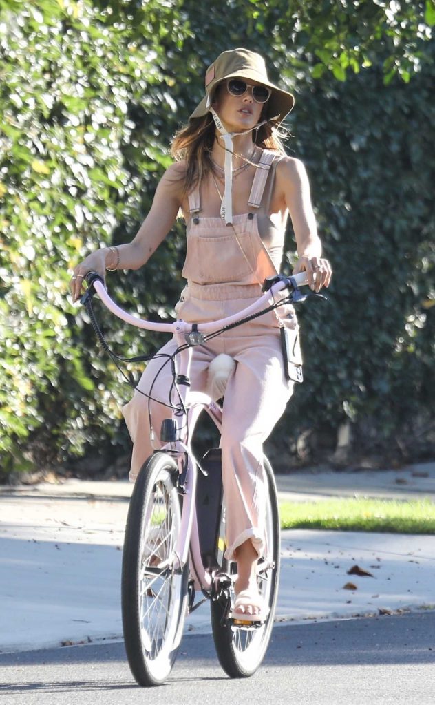 Alessandra Ambrosio in a Pink Overalls