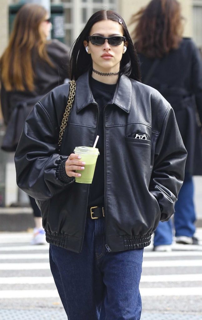 Amelia Hamlin in a Black Leather Jacket