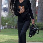 Demi Moore in a Black Outfit Visits a Custom Print Store with Her Cute Dog Pilaf in Los Angeles