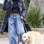 Diane Keaton in a Black Puffer Coat Steps Out to Walk Her Dog Reggie in Santa Monica