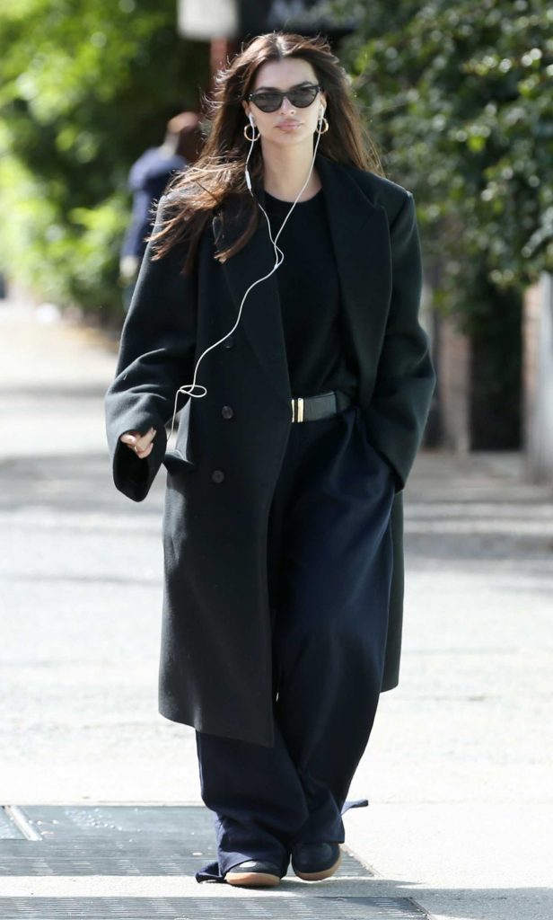 Emily Ratajkowski in a Black Oversized Coat