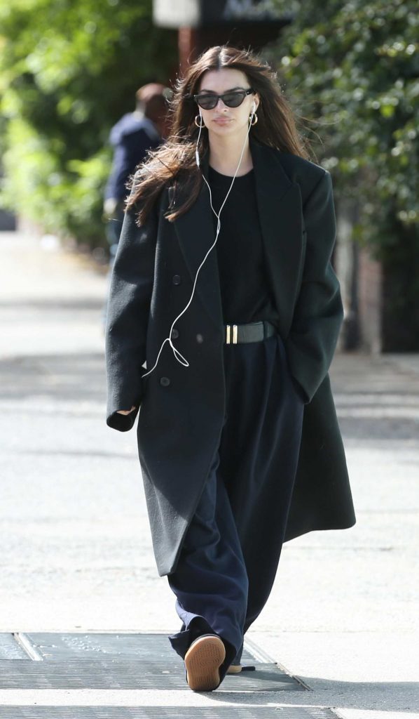 Emily Ratajkowski in a Black Oversized Coat