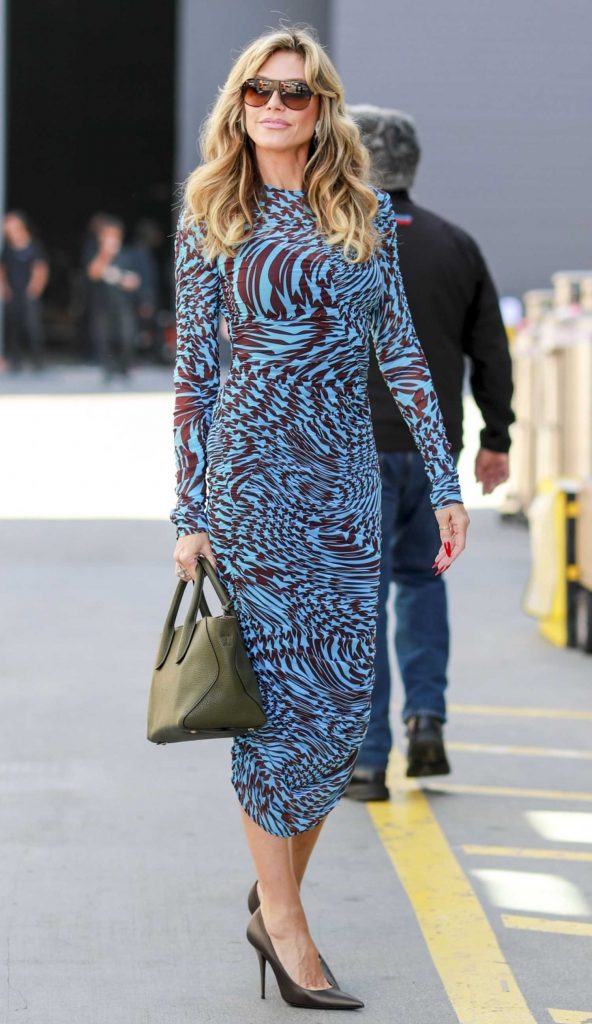 Heidi Klum in a Blue Patterned Dress