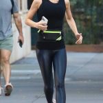 Hilaria Baldwin in a Black Tank Top Was Spotted During an Early Morning Jog in Downtown Manhattan in NYC