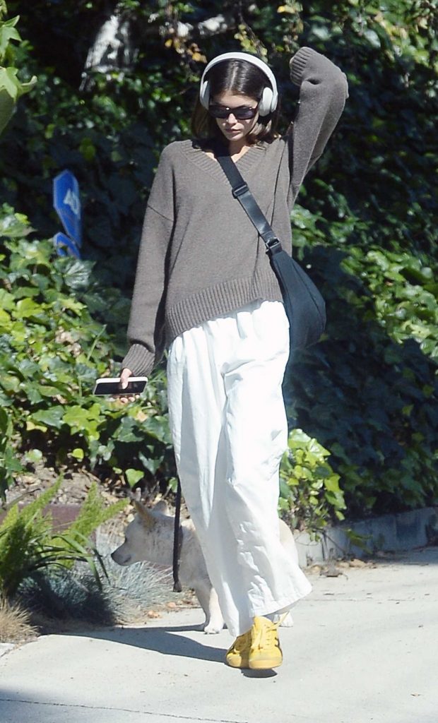 Kaia Gerber in a White Pants