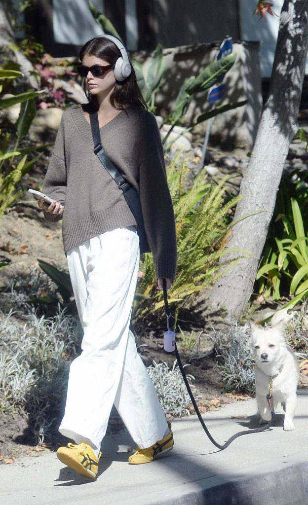 Kaia Gerber in a White Pants