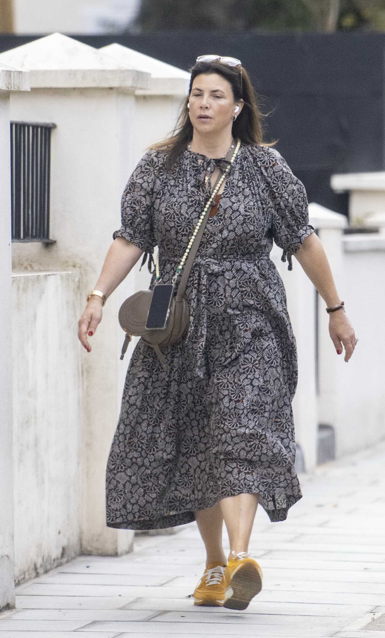 Kirstie Allsopp in a Grey Floral Dress Was Seen Out in Notting Hill in