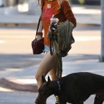 Paris Jackson in a Blue Denim Shorts Walks Her Dog in Los Angeles