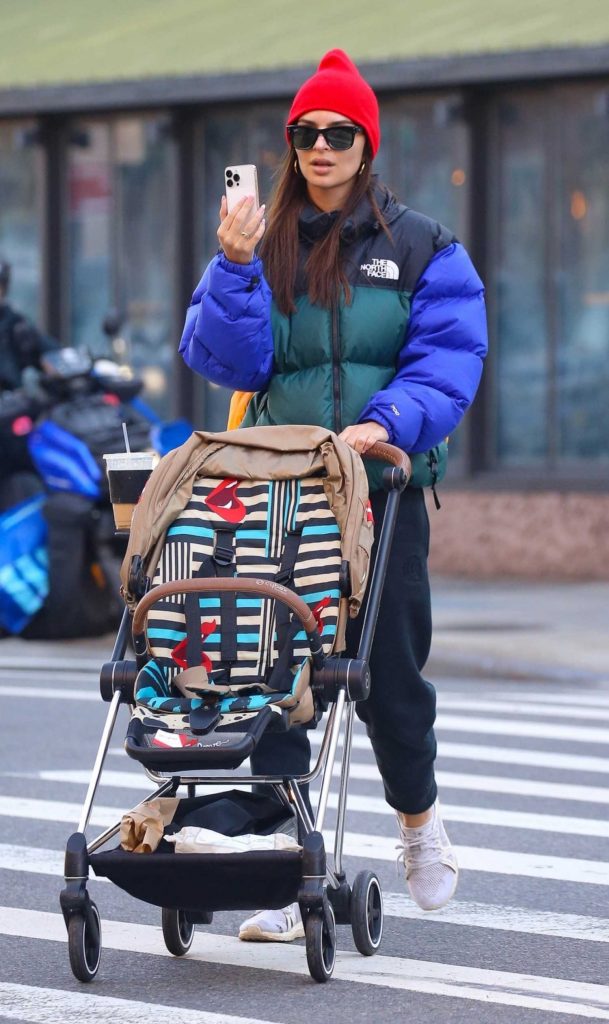 Emily Ratajkowski in a Colorful North Face Jacket