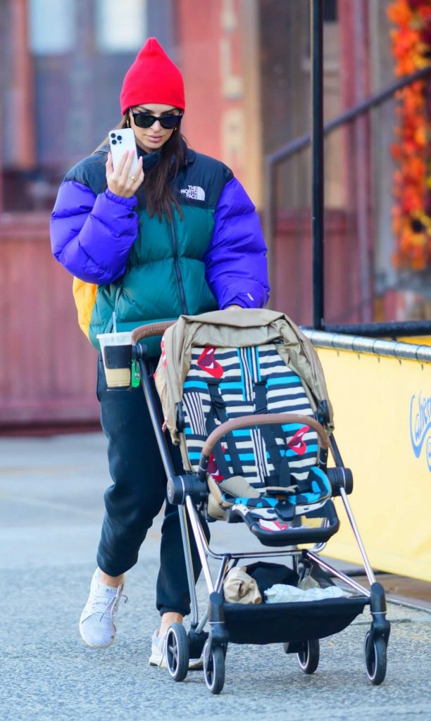 Emily Ratajkowski in a Colorful North Face Jacket