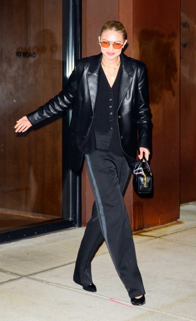 Gigi Hadid in a Black Leather Blazer