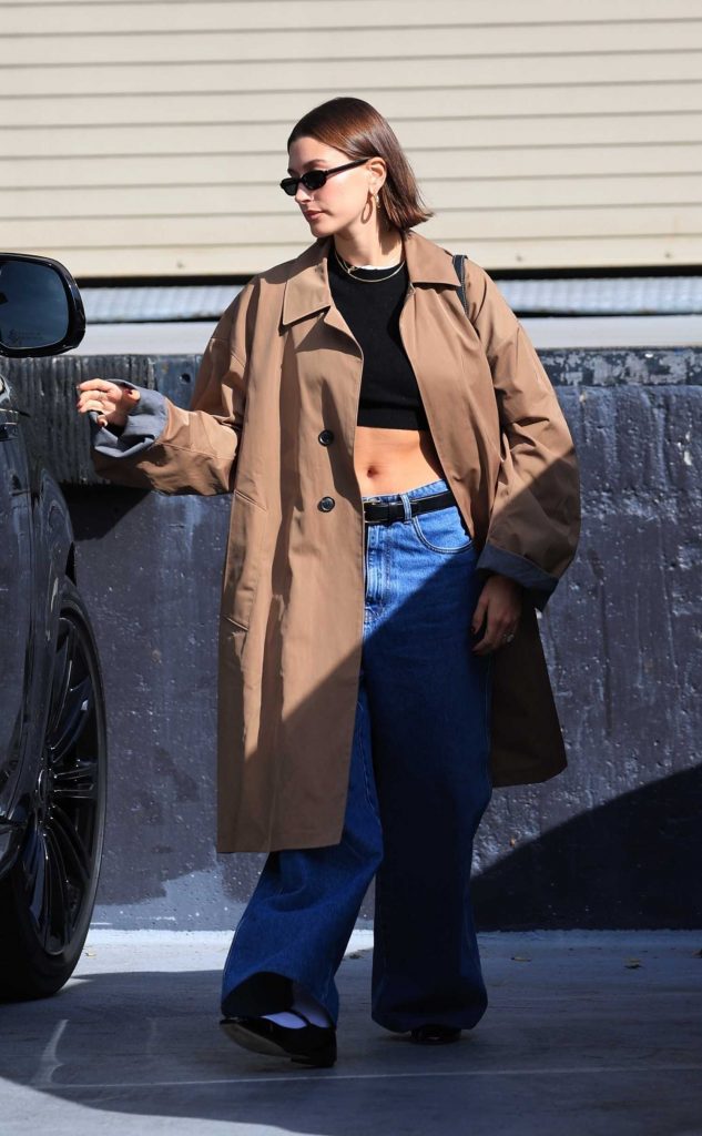 Hailey Bieber in a Tan Trench Coat