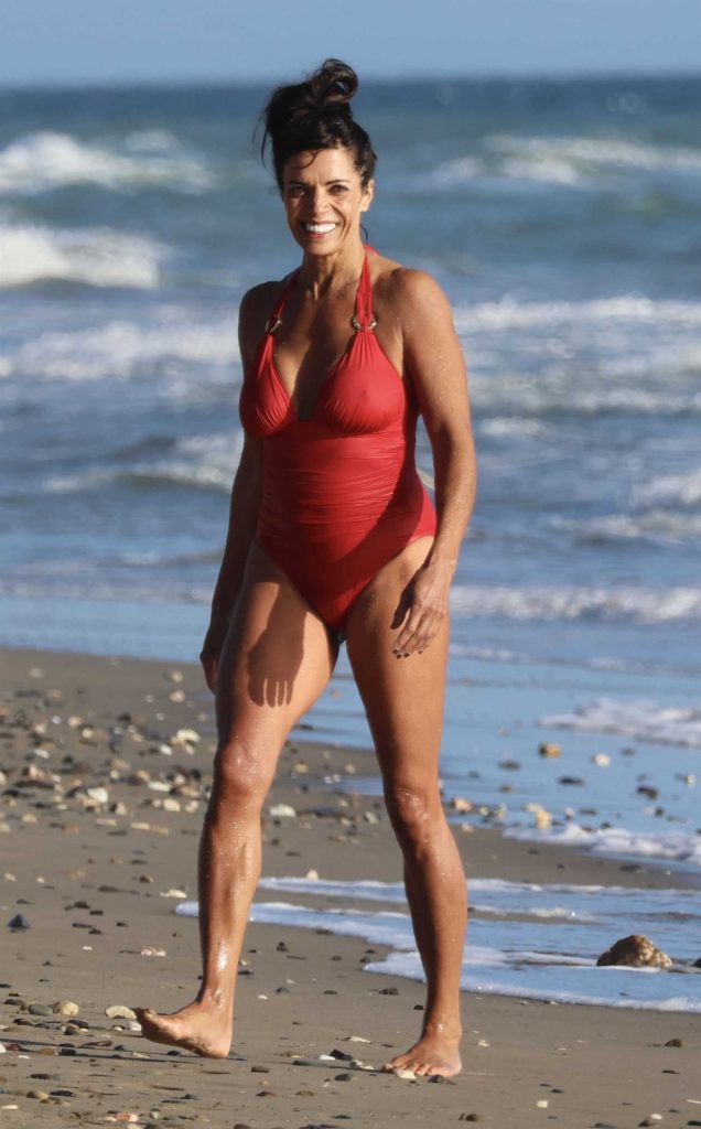 Jenny Powell in a Red Swimsuit