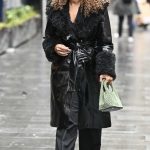 Leona Lewis in a Black Leather Coat Arrives at the Heart Radio Studios in London